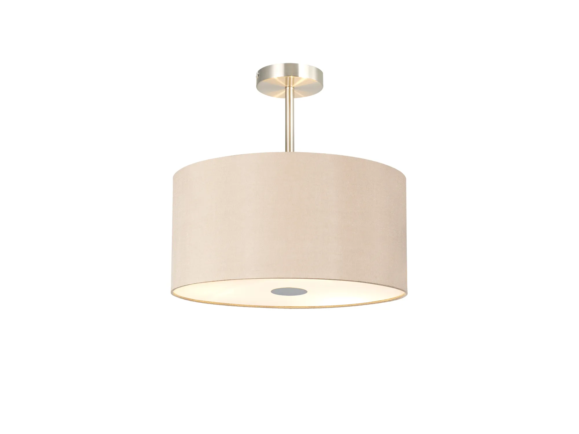 Baymont 40cm Semi Flush 3 Light Satin Nickel, Antique Gold/Ruby, Frosted Diffuser